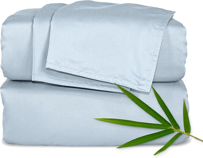 Pure Bamboo King Sheets, Genuine 100% Organic Viscose Derived from Bamboo Bed Sheet Set, Luxuriously Soft & Cooling, Double Stitching, 2 Year Quality Promise (King, Glacier)
