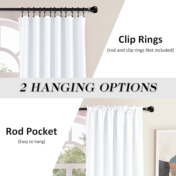 DONREN Pure White Room Darkening Curtains Extra Long 108 inch Length for Large Windows, Living Room Window Treatments Sweep to Floor for Villa, 2 Pieces,52 Wide by 108 inches Long