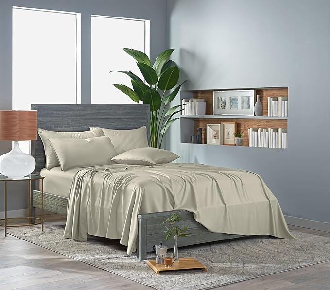 Pure Bamboo California King Sheets, Genuine 100% Organic Viscose Derived from Bamboo Bed Sheet Set, Soft & Cooling, Double Stitching, 2 Year Quality Promise (California King, Birch)