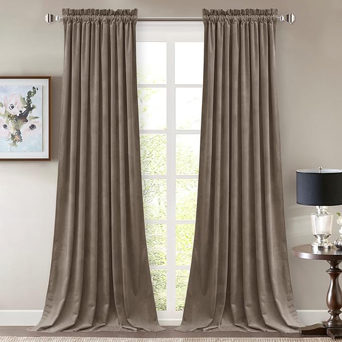 StangH Taupe Velvet Curtains 108 inches Long, Luxury Home Decoration Thermal Insulated Privacy Window Drapes for Bedroom Sliding Door, W52 x L108, 2 Panels