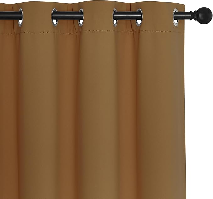 NICETOWN Gold Brown Blackout Curtains for Bedroom/Living Room 132 Inch Length - Thermal Insulated Room Darkening Grommet Top Window Curtains (100 by 132 - Inch, 1 Panel)