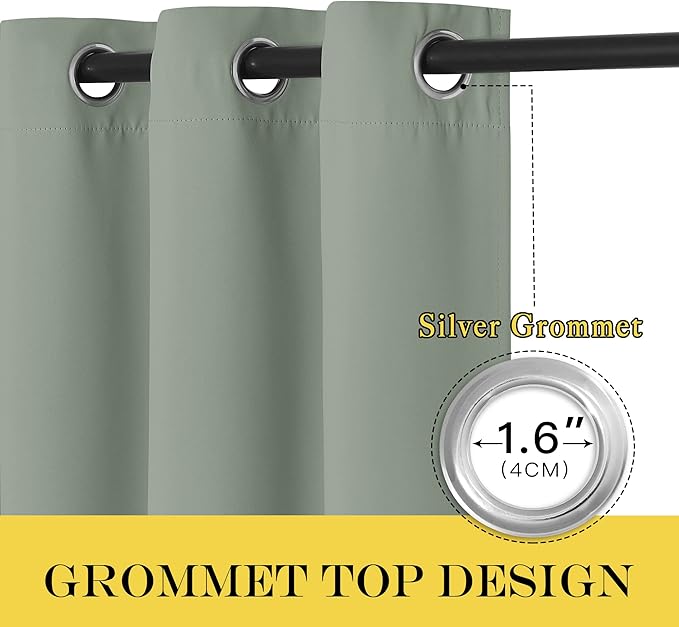 NICETOWN Sage Green Blackout Family Home Curtain - Grommet Thermal Insulated Room Darkening Window Treatment Sound & Light Blocking Drape for Bedroom/Living Room (W52 x L78, 1 Panel)