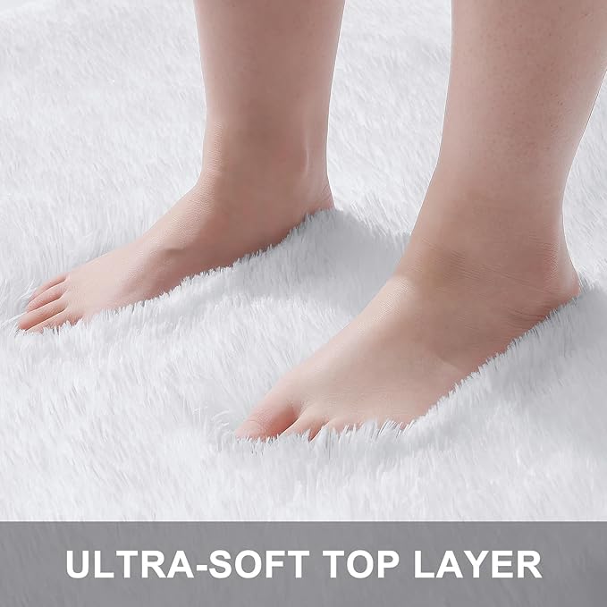 OLANLY 2x6 Machine Washable Runner Rugs for Hallway, Soft Fluffy Shaggy Bedside Rugs for Bedroom, Living Room, Indoor Floor Carpet for Kids Girls and Boys, Nursery Rooms, Home Decor Aesthetic, White