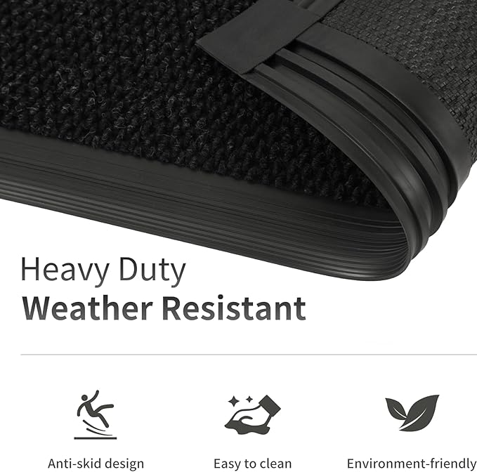 4ft x 17ft Front Door Mat Indoor Outdoor Entrance, Commercial Heavy Duty Entryway Matt, Non-Slip Rubber Backing Low Profile Doormat, Waterproof Dirt Trapper Welcome Mat for High Traffic Area