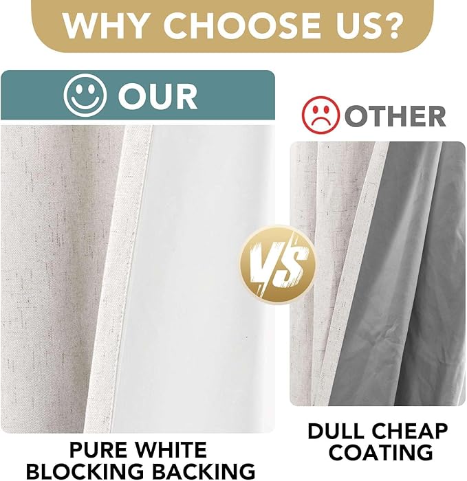 H.VERSAILTEX Primitive Linen Curtains 100% Blackout Curtain Drapes Burlap Fabric Curtains with White Thermal Insulated Liner, Grommet Top Drapes Living Room/Bedroom (2 Panels, 42 x 45 Inch, Ivory)