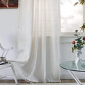 Sutuo Home Boho Curtain for Bedroom 84 Inch Length, Light Filtering Country Farmhouse Vintage Chic Tassels Window Treatment Bohemian Grid Drape for Decor 1 Panel 52" W x 84" L, Cream White Plaids