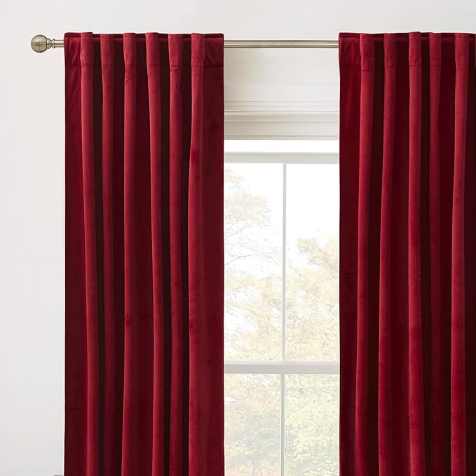 RYB HOME Red Velvet Curtains 84 inches for Bedroom - Light & Heat Block Back Tabs Window Treatment Energy Efficient Privacy Protection Drapes for Farmhouse, Living Room, Ruby Red, W52 x L84, 2 Panels
