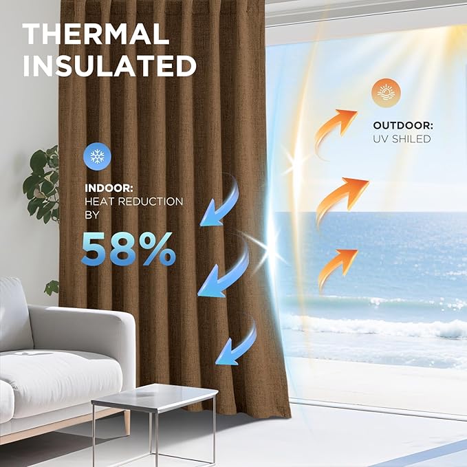 Joydeco Linen Blackout Curtains for Bedroom - 100% Light Blocking 1 Panels, Cappuccino Drapes 100" W x 84" L, Thermal Insulated Room Darkening Curtains for Living Room, Rod Pocket & Back Tabs