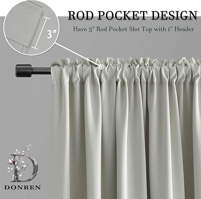 DONREN Light Gray Blackout Curtains - All Season Thermal Insulated Rod Pocket Room Darkening Curtains for Bedroom (2 Panels,42 x 63 Inch)