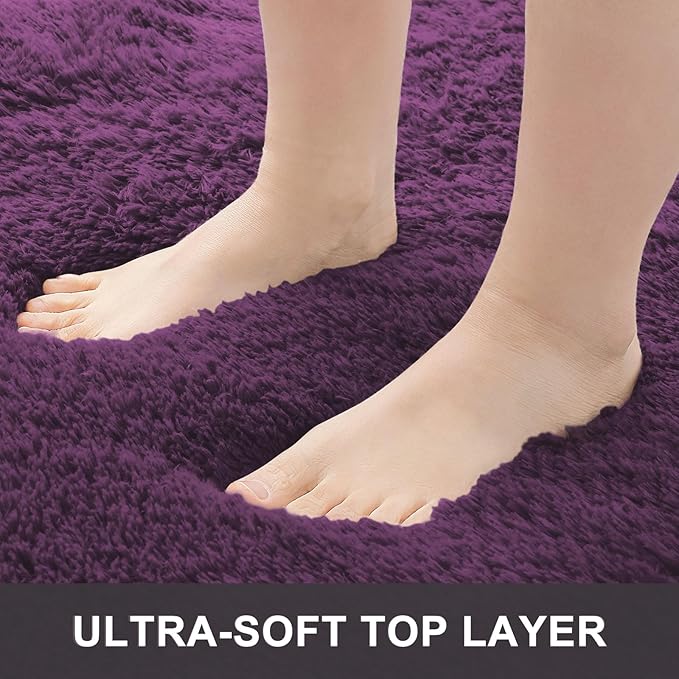 OLANLY 2x8 Machine Washable Runner Rugs for Hallway, Soft Fluffy Shaggy Bedside Rugs for Bedroom, Living Room, Indoor Floor Carpet for Kids Girls and Boys, Home Decor Aesthetic, Dark Purple