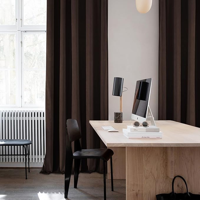 nanbowang Coffee Brown Velvet Curtains - 42 Inches Width 63 Inches Long Soft Curtain Rod Pocket Thermal Insulated Window Treatment for Bedroom 2 Panels