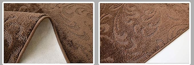 12 FT Long Non-Slip Washable Brown Carpet Runner Rug with Rubber Backing (26" X 12'), Custom Floor Mat for Kitchen Hallway Stairs Bedroom Bathroom Entryway, Your Choice of Length, Floral Pattern