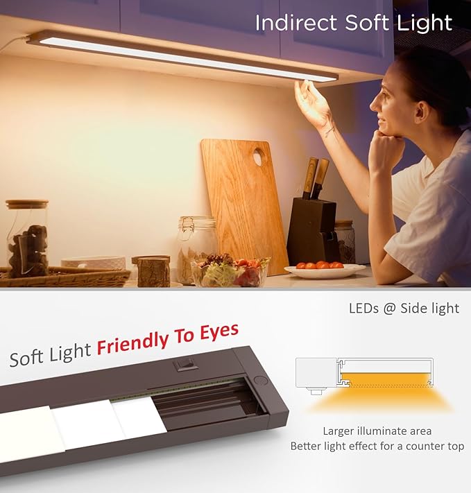 36 Inch Under Cabinet Lighting Plug in, 20W 120V 3 Color 3000K/4000K/5000K, 3 Brightness, Super Bright, Ultra Thin Under Counter Lights for Kitchen, Linkable LED Cabinet Light, Bronze