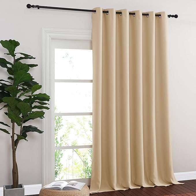 NICETOWN Sliding Door Curtain Panel Room Darkening Window Treatment, Blackout Patio Door Panel Privacy Thermal Insulated Drapes for Living Room (1 Panel, Biscotti Beige, W80 x L108)