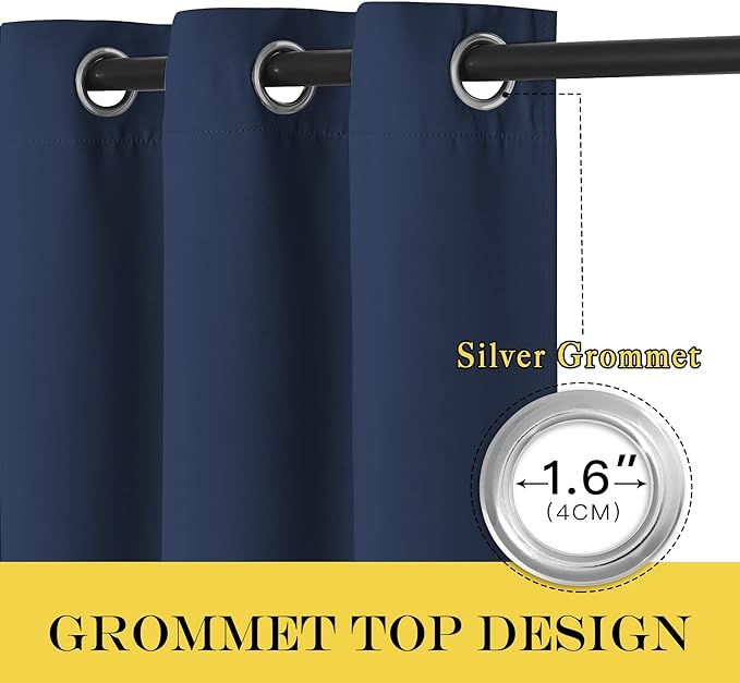 NICETOWN Blackout Navy Blue Curtains 63 inch Length - Window Treatment Energy Saving Thermal Insulated Room Darkening Solid Grommet Drapes for Living Room (1 Panel, 46 by 63-Inch)