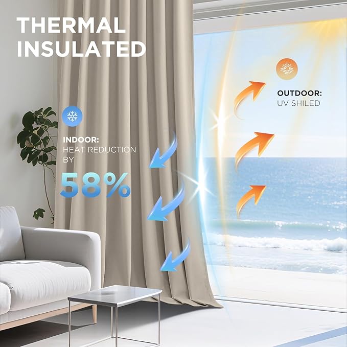 Joydeco Light Beige 100% Blackout Curtains 90 Inch 2 Panels, Luxury Thermal Light Beige Curtains for Bedroom Living Room, Soundproof Blackout Window Drapes, Rod Pocket & Back Tab (52W x 90L)
