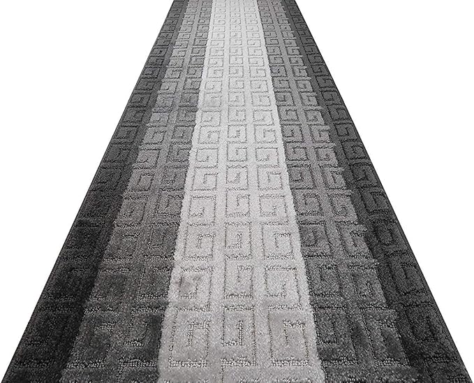 Custom Length Hallway Runner Rug,Slip Resistant,Meander Grey, 26 Inch X 35 feet, Sold and Priced Per Foot