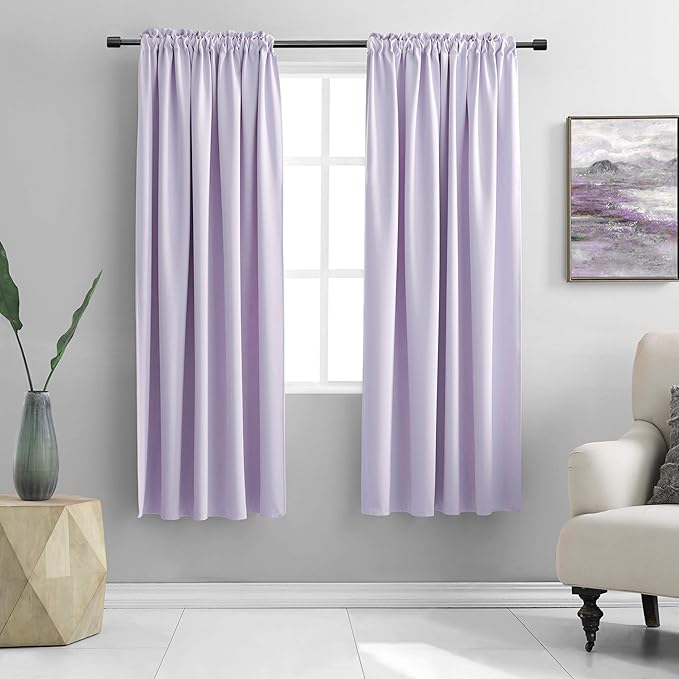DONREN Lilac Light Purple Curtains for Girls Bedroom - Room Darkening Thermal Insulated Rod Pocket Curtains for Living Room (42 x 63 Inch Length,1 Pair)