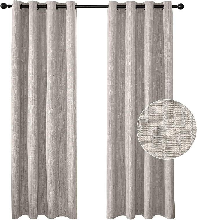 Jacquard Linen Curtains 63 inch Length 2 Panels Thick Faux Linen Blended Window Drapes Burlap Textured Curtains with Grommet for Living Room Bedroom Farmhouse (42x63 Beige) Natural