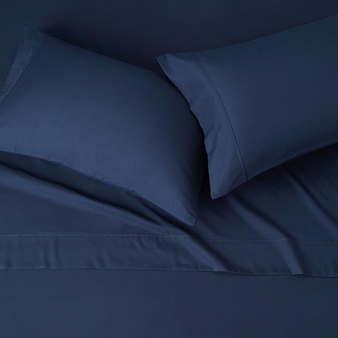 Amazon Basics Lightweight Super Soft Easy Care Microfiber 4 Piece Bed Sheet Set with 14-Inch Deep Pockets, Full, Navy Blue, Solid