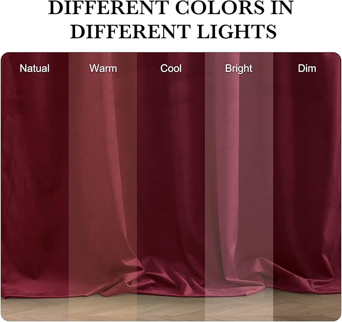 RYB HOME Burgundy Red Velvet Curtains for Christmas Decor, Soft Luxury Backdrops for Studio Theater, Back Tab Design for Bedroom Living Room, 52" W x L100 L, 2 Panels Set