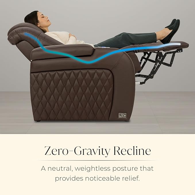Seatcraft Diamante Zero-Gravity CoolZero Italian Leather Home Theater Seating, Power Headrest, Power Recline, Row of 2 Loveseat, Brown