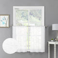 Tollpiz White Leaf Sheer Tier Curtains Short Kitchen Leaves Embroidered Curtain Rod Pocket Voile Bathroom Window Treatments for Farmhouse, 30 x 30 inches Long, Set of 2 Panels