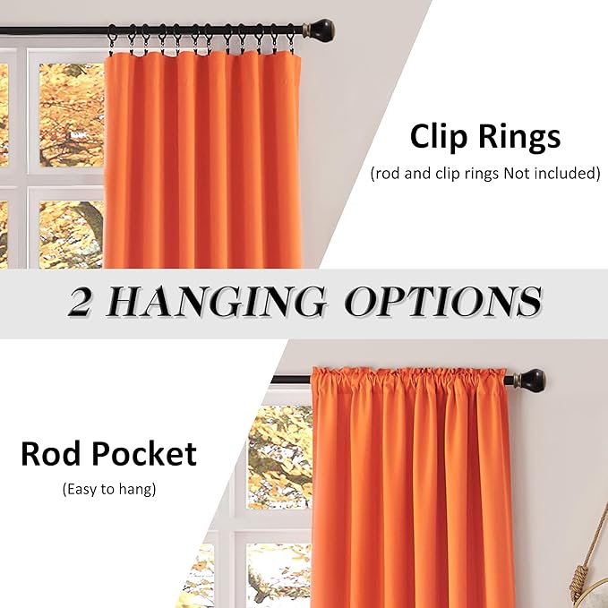 DONREN Extra 108 Inch Long Vibrant Orange Curtains for Villa Livingroom, Vibrant Orange Privacy and Thermal Insulated Blackout Drapes for Long Windows,W52 x L108,Set of 2 Panels