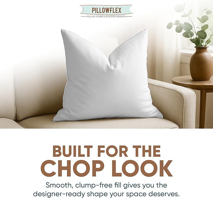 Pillowflex Synthetic Down Alternative Pillow Inserts for Shams - Comfy Pillows for Sleeping, Perfect Pillow & Best Sleeping Pillows, Handmade Down Alternative Throw Pillow Inserts - (20x20 Set of 2)