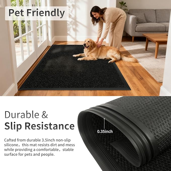 3ft x 37ft Front Door Mat Indoor Outdoor Entrance, Commercial Heavy Duty Entryway Matt, Non-Slip Rubber Backing Low Profile Doormat, Waterproof Dirt Trapper Welcome Mat for High Traffic Area
