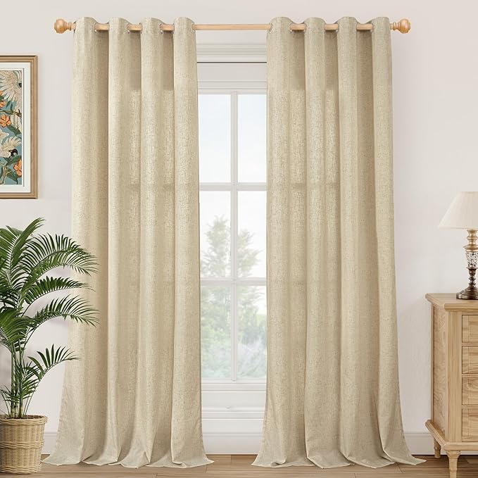 YoungsTex Burlap Linen Curtains with Grommet 84 Inch Length for Living Room, Natural Tan Light Filtering Drapes Privacy Semi Sheer for Farmhouse Bedroom, 2 Panels, 52 X 84 Inch