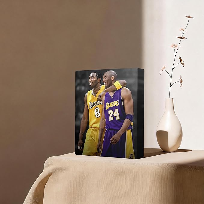 Kobe Bryant Canvas Wall Art Print Poster, Iconic Basketball Player Dual-Era Tribute Artwork, No. 8 and No. 24 Jersey Mamba Mentality Wall Decor for Home Gym Dorm Office Living Room, Framed 24x30inch