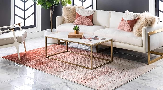Unique Loom Del Mar Collection Area Rug - Jennifer (9' x 12' Rectangle, Red/ Beige)