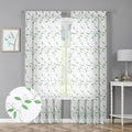 Tollpiz Green Leaf Sheer Curtain Leaves Embroidered Living Room Curtains Rod Pocket Voile Window Treatment for Bedroom, 54 x 72 inches Long, Set of 2 Panels
