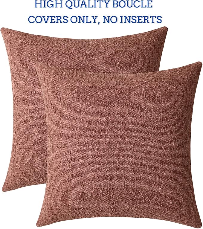 Jeneoo Dusty Rose Decorative Square Thick Throw Pillow Covers Fine Textured Boucle Couch Cushion Case for Sofa Decor, Set of 2, 16 x 16 Inch