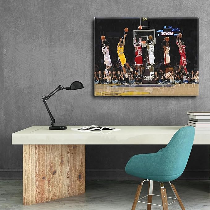 Basketball Legends Canvas Wall Art Print Poster, Iconic Sports Stars Shooting Inspirational Picture, Motivational Photography Wall Decor for Gym Dorm Home Office Living Room Bedroom, Framed 20x24inch