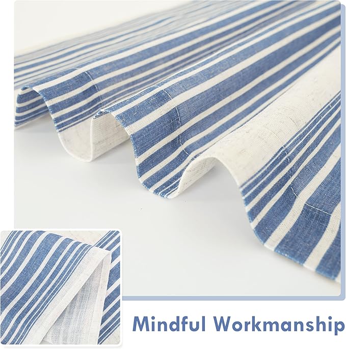 DriftAway Farmhouse Vertical Striped Linen Blend Textured Light Filtering Semi Sheer Curtains for Living Room Bedroom 102 Inches Long Drapes 2 Panels Broad Striped Jean Navy