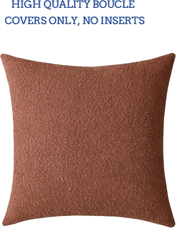 Jeneoo Ocher Decorative Square Thick Accent Terracotta Throw Pillow Covers Fine Textured Boucle Couch Cushion Cases for Sofa Decor, Set of 1, 24 x 24 Inch