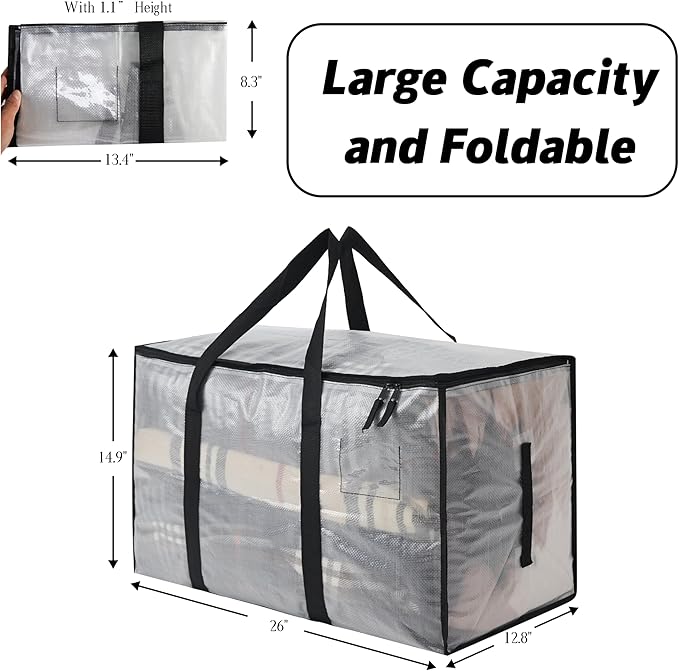 Heavy Duty 93L (24.5 Gallon) Stackable Storage Bins with Fully Openable Lids, Moving Bags Heavy Duty, Clear Plastic Totes for Moving Storage, Home Organization, Closet, Dorm Room 2 Pack
