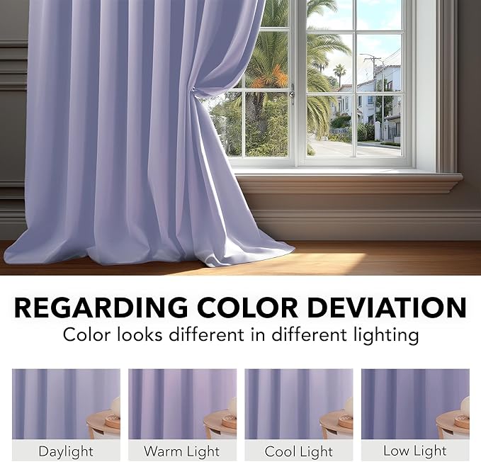 Deconovo Solid Back Tab and Rod Pocket Curtains Thermal Insulated Blackout Window Curtains for Kitchen 52Wx54L Inch Light Purple 2 Panels