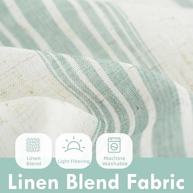 DriftAway Farmhouse Vertical Striped Linen Blend Textured Light Filtering Semi Sheer Curtains for Living Room Bedroom 84 Inches Long Drapes 2 Panels Broad Striped Green