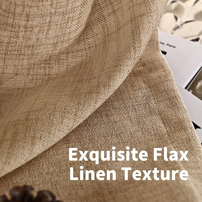 YoungsTex Burlap Linen Curtains 84 Inch Length for Living Room, Textured Tan Semi Sheer Drapes with Bronze Grommet Light Filtering for Farmhouse Bedroom, Toffee, 2 Panels, 52 X 84 Inch