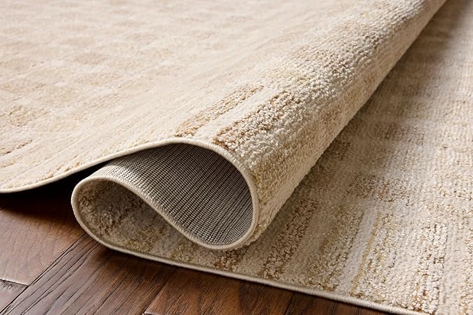 Loloi Chris Loves Julia Calvin Collection CLV-03 Bone/Natural 7'-10" x 7'-10" Round Area Rug Checkered Neutral Soft Living Room Bedroom Carpet