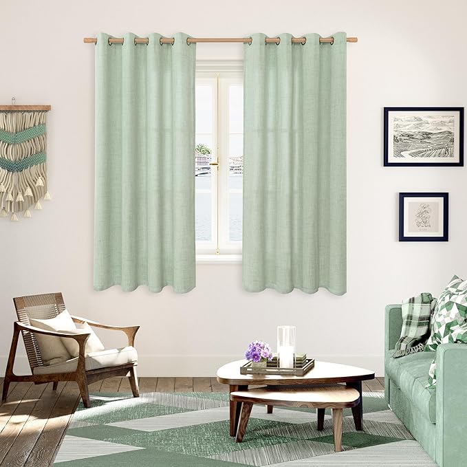 YoungsTex Sage Green Curtains 63 Inch Length 2 Panels for Living Room - Rustic Linen Drapes with Bronze Grommet Light Filtering for Bedroom Office Spring Decorative Country, 52 X 63 Inch