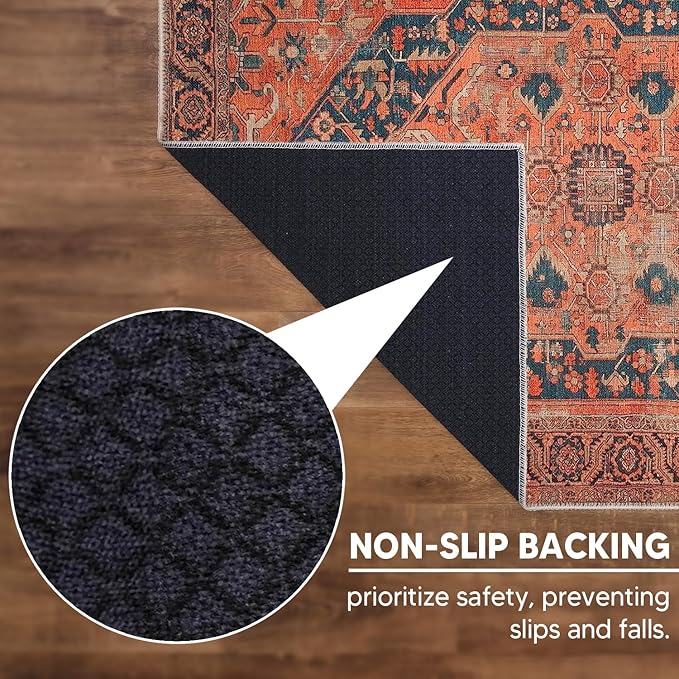 Keen Home Design 2x12 Rug - Machine Washable Runner Rug with Non-Slip Backing, Ideal for Hallway, Entryway, Kitchen, Laundry Room - Vintage, Easy Clean, Durable, Low Pile - (2'6" x 12')