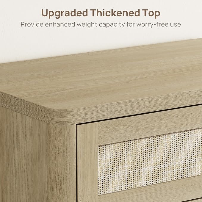 SICOTAS Tall Dresser for Bedroom - Rattan 5 Drawer Dressers Chest of Drawers with Push-to-Open Design, Boho Extra Deep Clothes Dresser with Large Storage for Closet, Living Room, Sand Oak