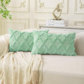 Set of 2 Soft Moroccan Throw Pillow Covers 12x20 Inch Plush Boho Decorative Pillow Cover Accent Cushion Case for Couch Sofa Bed, Sage Green