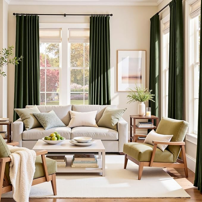 Lazzzy Green Velvet Curtains 84 Inch Long Blackout Thermal Insulated Room Darkening Lined Curtain Drapes Luxury Back Tab Window Treatments for Bedroom Living Room 2 Panels, 52 x 84 Inch, Moss Green
