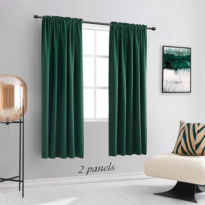 DONREN Hunter Green Blackout Thermal Insulating Window Curtains for Bedroom - 52 Inch Width Curtains Panels with Rod Pocket (52 by 63 Inch,2 Panels)