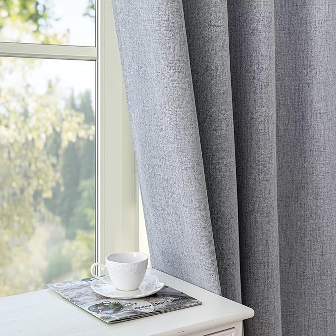 100% Blackout Curtains 72 Inch Length 2 Panels Set, Black Out Curtains for Living Room, Light Grey Thermal Insulated Grommet Drapes Bedroom Luxury Decor Privacy(70W × 72L inch, Light Grey)